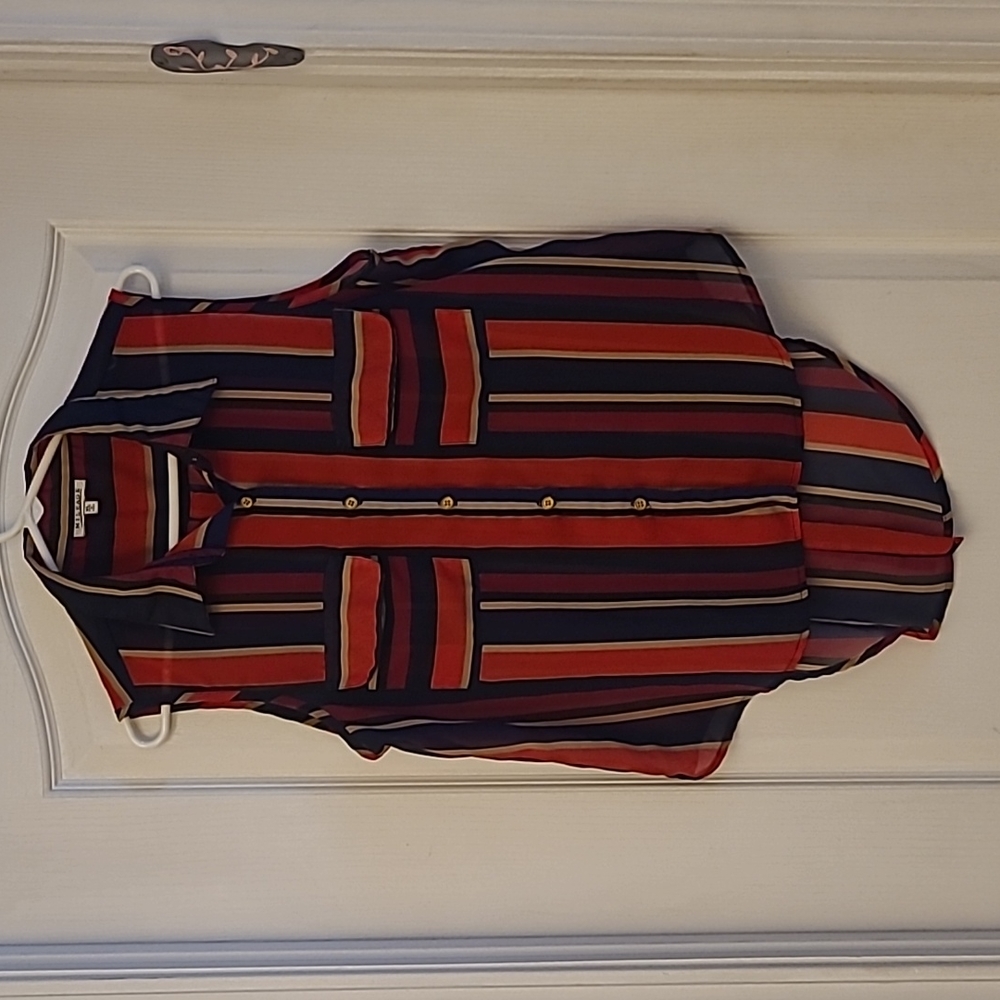 Gently Worn Mileage Striped Semi-sheer Tank Button Down Blouse
